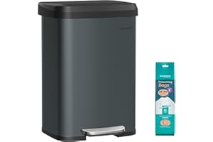 SONGMICS Poubelle de Cuisine, 50 L, Poubelle à Pédale en Métal avec Couvercle, Grande et Haute, Gris Anthracite et Noir LTB530G02