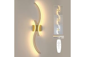 Comely Vägglampa för inomhusbruk, 32 W, 3 600 LM, dimbar LED-vägglampa med fjärrkontroll, 80 cm, guld vägglampa i aluminium