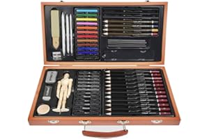 FLOWood Kit di disegno di lusso,Set di 58 pezzi di disegno in legno,Set per schizzi e disegni, perfetto per bambini, principianti e artisti