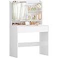 VASAGLE Dressing Table, Makeup Table with Mirror, Vanity Table with Adjustable Shelves, Drawer, Storage Cabinet, Makeup Organiser, Modern Style, 70 x 40 x 136 cm, White RDT118W01