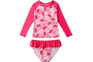 WYTbaby Girls Swimming Costume Uv Protection 2pcs Long Sleeve Mermaid Swimsuit Girls Rash Guard Summer Beach Swimming Set for 4-10 Years