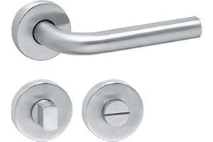 Aperit Türgriff aus Edelstahl Türklinke mit einem Paar Bunbart Rosetten - Drückergarnitur für Innentüren in Toilette oder Badezimmer - L-Modell - 49.320.03
