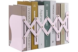 Expandable Metal Bookends, MSDADA Adjustable Book Ends Heavy Duty Book Holder Desktop Book Stand Non-Skid Desk Organizer for Kids Student Home Office School Bookshelf Book Storage(Macaron Pink)