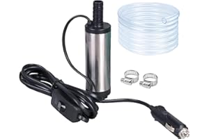 Kingkindsun 12V 38mm Submersible Pump Water Oil Diesel Fuel Car Transfer Pump Recovery 3M Cable with Cigarette Plug for Car SUV with Hose 3m