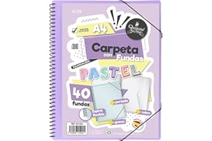 Starplast Carpeta Con Fundas Espiral Flexible - 40 fundas transparentes, A4, cierre elástico, tapa polipropileno, portada personalizable, para uso Escolar y Oficina - color Lila