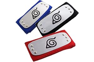 BJPERFMS Diadema de Narut 3 Piezas Diadema Narut Diadema de Cosplay de Konoha Diadema de Metal Cosplay Konoha Negro Rojo Azul Narut Cosplay Accesorios para Unisex Hombres Mujeres y Fans