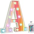 Rainbow Light Up Letters, Colorful LED Letter Lights 16 Color Changing Alphabet Sign Gifts for Girls Women Party Birthday Decorations Remote Night Light Christmas Valentine Wall Table Decor - A