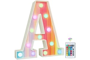 VIMLITS Rainbow Light Up Letters, Colorful LED Letter Lights 16 Color Changing Alphabet Sign Gifts for Girls Women Party Birthday Decorations Remote Night Light Christmas Valentine Wall Table Decor - A