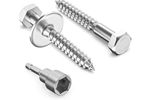 Valorada 10Pcs M10 x 75mm Coach Screws, Hex Head Wood Screws, Heavy Duty Lag Bolts, Concrete Screw, Hex Furniture Bolt, 304 Stainless Steel with Washers and Magnetic Hexagon Socket