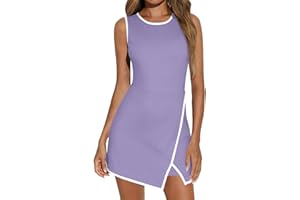 Dmmtot Vestido de tenis para mujer con pantalones cortos, sin mangas, para golf, ropa deportiva, para ejercicio, deportes, bolsillos interiores, pantalones cortos, abertura única, elástico, ropa