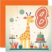Geburtstagskarte Zum 8. Geburtstag Mit Singender Giraffe | Für Jungen & Mädchen | Inkl. Farbigem Umschlag