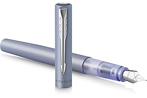 Parker pluma estilográfica Vector XL | Laca de color azul-plata metálico sobre latón | Plumín mediano con recambio de tinta azul | Estuche de regalo