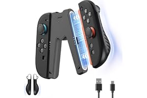 JEMDO Ergonomic Joy Con Charging Grip for Nintendo Switch 2, Magnetic Charger with USB-C Cable & LED Indicator, Comfortable Anti-Slip Textured Grip, Reinforced Back Support, Travel-Ready, Black