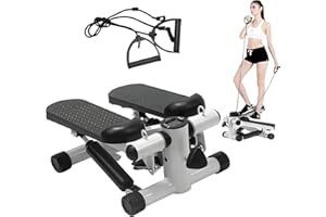 4AM Mini Stepper with LCD Display & Resistance Bands - Compact Stepper Machine for Home Workouts, Cardio, Toning, and Fitness - Portable Step Exercise Equipment for Indoor Training