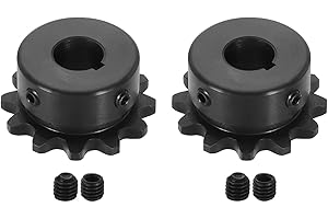 sourcing map 2 Pcs #35 Chain Roller Sprocket 1/2" Bore, 12 Tooth C45 Carbon Steel ANSI #35 Roller Sprocket Round Hole with Set Screws for ISO 06C Chain