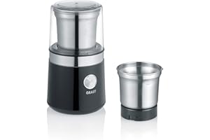 GRAEF. GRAEF CM102 Molinillo de Café Eléctrico 200W, 85g, Cuchillas Inox, Molinillo para Café, Especias y Frutos Secos, Botón de Pulsación, Negro