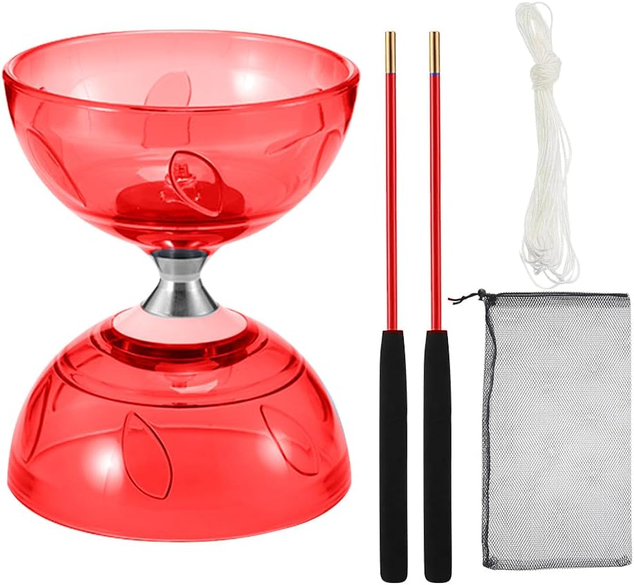 RNPKZ Juego de Diábolo, Diábolo con Rodamientos de Bolas, Juego de Malabarismo con Palos de Diábolo, Cuerda y Bolsa de Red, DiáboloQue Brilla en la Oscuridad para Profesional, Principiantes (Rojo)