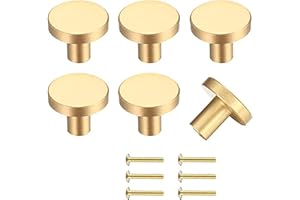 Realure 10 Pièces Bouton De Meuble Or avec 20 Des Vis, Bouton De Porte Rond Laiton, Bouton De Tiroir un Seul Trou, Poignee De Meuble pour Commode, Armoire, Meuble, Placard, 20 * 25mm (Or)