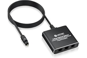 eSynic 1x3 Répartiteur Audio Numérique Optique Toslink avec Câble Optique de 1m Splitter Optique Toslink SPDIF 1 en 3 avec 1 Entrée Mâle 3 Sorties Femelles Convient pour Home Cinéma Xbox PS3 DVD HDTV