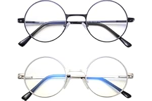 Amorays Occhiali da lettura stile vintage rotondi Lettori con blocco della luce blu Occhiali da vista John Lennon con montatura circolare in metallo anni '80 / '90