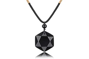 Jovivi Black Obsidian Pendant Necklace Mens Womens Healing Crystal Hexagram Star Amulet Stones Reiki Necklace for Meditation Protection