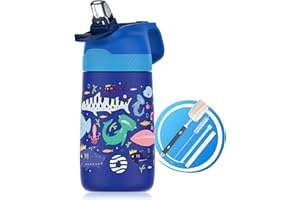 Fjbottle Borraccia Bambini Acciaio Inox con cannuccia 350ml, Borraccia Termica senza BPA, bottiglia da viaggio per scuola, campeggio