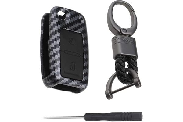 YINETTECH Carcasa de silicona de fibra de carbono ABS con 2 botones para llaves de coche, llavero inteligente con llavero compatible con VW compatible con Golf 4 5 6 (negro)