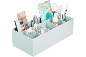 mDesign rangement cosmétiques pour lavabos ou table de maquillage – panier de salle de bain en plastique sans BPA pour maquillage – petite boîte de rangement avec 6 compartiments – vert menthe