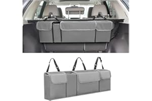 CGEAMDY Car Trunk Organizer, Backseat Hanging Organizer for SUV, Truck, MPV, Waterproof, Collapsible Cargo Storage Bag with 4 Pockets, Car Interior Accessories for Men and Women (Grey)