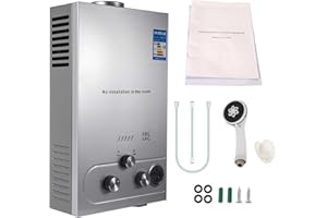 CARZIYER Chauffe-eau gaz Instantané LPG 7L, 14KW Instant Gas Water Heater, Débit 7L/min, Kit Douche Inclus, Montage Mural, Protection Surchauffe 85℃, Pour Maison,Camping, Caravane (B)