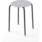 MallArt&reg; Metal Ayaklı Plastik Tabure 44 cm - Minimalist Yuvarlak Mutfak ve Balkon Taburesi, &Uuml;st &Uuml;ste İstiflenebilir Ergonomik
