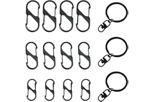 TIANNAIT Moschettone nero a forma di S da 12 pezzi, fibbia in metallo con doppio moschettone, moschettone a forma di 8 da 50 mm/40 mm/32 mm, portachiavi in lega di zinco, 3 anelli portachiavi neri.