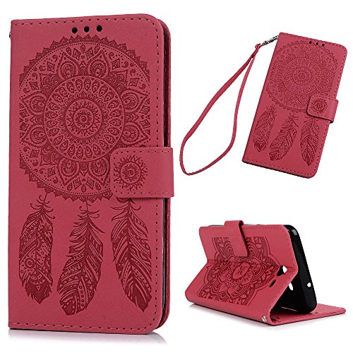 Badalink Case für Samsung Galaxy J5(2017) PU Leder (TPU innere Schicht) Tasche Flipcase Druck Traumfänger Schutzhülle mit Kreditkarteninhaber Kippständer Magnetverschluss Handyhülle Wassermelonen Rot - 2