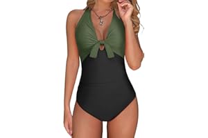 UMIPUBO Costume da Bagno Intero Donna Push Up a Vita Alta Costumi da Mare Interi Sexy Scollo V Swimsuit Un Pezzo Controllo della Pancia Spiaggia Beachwear Imbottito Halter Swimwear