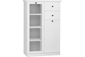 ‎TRENDTEAM SMART LIVING trendteam smart living - Baxter - Vitrine - Weiß matt - Wohnzimmerschrank im Landhausstil - (BxHxT) 81 x 129 x 41 cm - edle schwarze Metallgriffe - Schrank mit 7 Fächern und 2 Schubladen