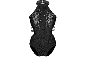 ranrann Enfant Fille Justaucorps Gymnastique Paillette/Strass Combinaison Danse Classique sans Manche Leotard Gym Brillant Costume Performance Dancewear 4-14 Ans