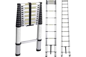 sogesfurniture 3.8M Escalera Telescópica de Aluminio, Escalera de sxtensión - Escalera multifunción Extensible con 12 Escalones Antideslizantes, Capacidad de 100kg, KS-JF-001-BH