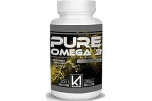 K1 Nutrition PURE OMEGA 3 Fish Oil 200 Capsule Softgel da 1000 mg di K1 Nutrition Integratore di Omega 3 Olio di Pesce ad Alto Dosaggio EPA & DHA (200 PERLE)