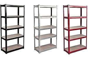 AUTOBABA 1PC 5 Tier Garage Storage Shelve Shelving Unit, 180cm x 90cm x 40cm, Max 875kg Capacity 175KG per Shelf, Steel & MDF Boltless Adjustable Shelve, for Garage/Warehouse/Office, Easy to Assemble (Black)