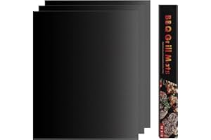 Dazone Tapis de Cuisson pour Barbecue, Tapis BBQ,Feuille Plaque Papier de BBQ Anti-adhérent Réutilisable Nettoyable Idéal pour Four Gaz Charbon Électrique 40x33cm (3)