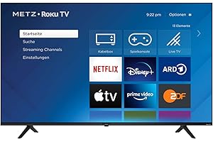 METZ Blue Roku TV, 4K UHD Smart TV, 43 Zoll, 109 cm, Fernseher mit Triple Tuner, TV mit WLAN, LAN, HDMI, USB, HDTV, 2 Monate RTL+ GRATIS, 43MUD6011Z