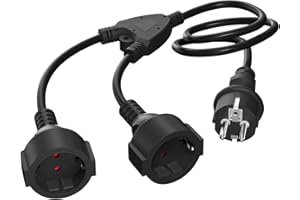 KEAGAR Schutzkontakt Verlängerungskabel Außen, AC Schuko Kunststoffkabel Mit 2-Fach Steckdosen, Doppelstecker für Steckdose IP44 für Zuhause, Büro, Außenbereich, 3 x 1,0mm², bis 250V/16A, Schwarz(3M)