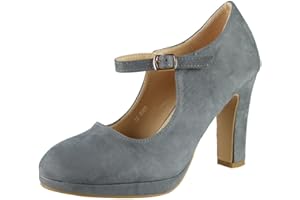 LOUDLOOK Womens Mary Jane Court Plarform Shoes Ladies Suede Party Buckle High Heel Size 3-8…