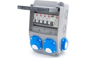 ELS Elektrotechnika Baustromverteiler Wandverteiler mit Fi schalter Schuko Steckdosen 4x230V + Sicherungen 4x LS C16 + FI 40/2/0.03A Verdrahtet IP54 für Innen- und Außenräume, schalter