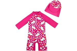 upandfast Costume da Bagno Intero per Neonate con Cerniera e Cappello da Sole UPF 50+