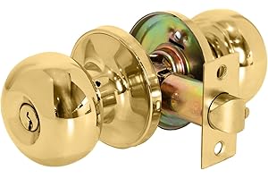 XFORT Bello Entrance Knob Set Polished Brass, Door Knob with Lock for Internal Wooden Doors, Complete Set with Tubular Latch and 3 Keys