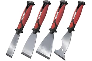 HAUTMEC Scraper 4 PC Set, 1.25",2",3" Wallpaper Scraper & 3" 8-in-1 Paint Stripper, Hammer End for Removing Wallpaper, Plaster, Cement 25060