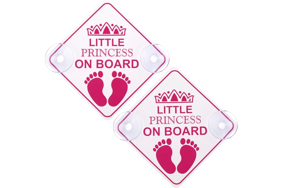 Amabro Little Princess on Board Warning Signs, 2pcs 5" x 5" Safety Car Bumper Sticker With Double Suction Cups, Reusable Baby in Car Decal, Pink