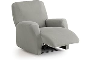 MAXIFUNDAS FUNDAS DE SOFA & CHAISE LONGUE MAXIFUNDAS | Funda de Sofá Elástica Sillón Relax Color Gris Claro - Funda de Sofá Extrasuave, Antideslizante y Elástica - Funda Sofá Elástica Modelo Inca