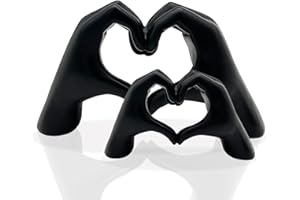 Huhote Herzform Hand Statue, Herz Hand Skulptur, Liebe Finger Statue, Herz Hände Statue, Geste Statuen und Skulpturen, Romantische Statue, Heimdekoration Für Wohnzimmer, Zimmer, Büro, Schwarz (2pcs)